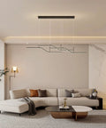 Dope Three Color Dimmable LED Pendant Light With Remote 45W Modern Chandelier With Geometric Shapes in living room setting.