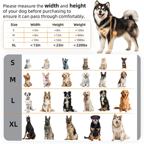 Image showing sizing chart for Tough Grade Aluminum Wall Mount Dog Door For Extra Large Dogs And Working Breeds Up To Two Hundred Twenty Pounds.