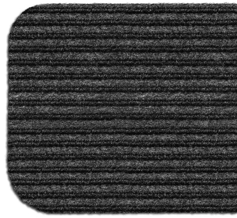 Close-up of ribbed texture on Set of 15 Skid Resistant Double Ribbed Carpet Stair Treads Smokey Black 9x36 Inches Non Slip Backing Safe Steps