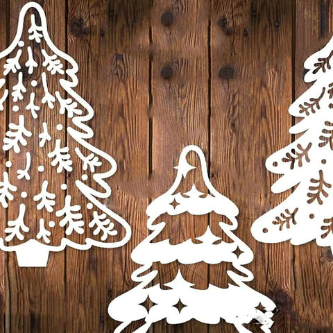 4 Piece Christmas Tree Metal Die Cutting Set For Scrapbooking And Card Making, silver carbon steel stencil dies for crafts displayed