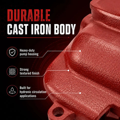 Close-up of durable cast iron body of Top Shelf Hot Water Circulation Pump Replacement 103400, designed for hydronic systems.