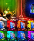 16.4 Feet LED Light Strips With Remote And Power Supply in multicolor RGB setup around TV, showcasing vibrant room ambiance