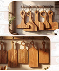 Wooden charcuterie boards hanging, featuring All In One Router Template Kit For DIY Woodworking With 6 Charcuterie Board Handle Guides.