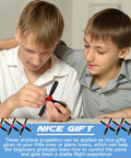 Two boys examining Three Pack Spare RC Plane Propellers for Mustang P51 400mm 4 Channel RC Aircraft, Four Blade Propellers With Saver Adapters And Red Nose