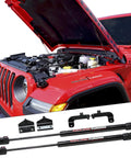 Hood Quicklift Kit For Jeep Wrangler JL 2018 And Gladiator 2020 Plus Aluminum Hood Support System with open red Jeep hood