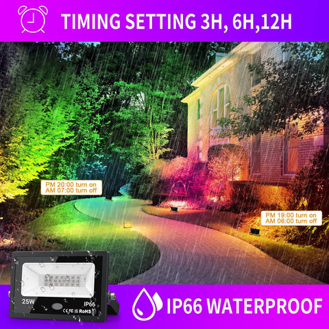 Outdoor 25W RGB LED Flood Lights 4 Pack With Remote Control Color Changing Patio Uplights Waterproof IP66 for garden path