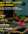 Heavy Duty Ratchet Chain Binders 5/16 To 3/8 Inch, 4 Pack With Clevis Hooks, 5,400 Lbs Working Load depicted on a truck flatbed
