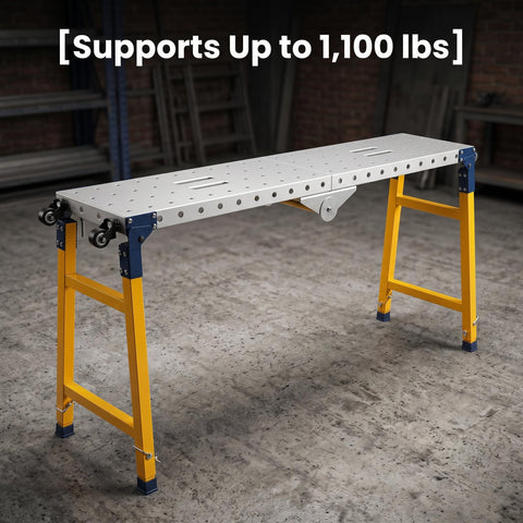 Hella Heavy Duty Collapsible Welding Table 1100 Lb Foldable Steel Workbench For Metalworking showing sturdy design and support.
