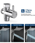 3 spray settings for All Metal 8 Inch Rain Shower Head With Handheld Spray, High Pressure Dual Square Shower Head Combo shown.