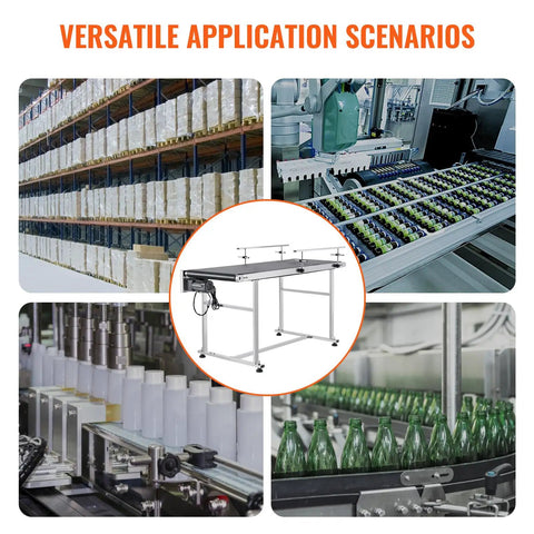 Beefy Motorized Belt Conveyor Table 59 By 19.7 Inches With Stainless Steel Frame PVC Belt Anti Static Adjustable Speed Inkjet Coding Ready Dual Guardrails Heavy Duty Industrial Conveyor for Efficient Production in various industrial settings
