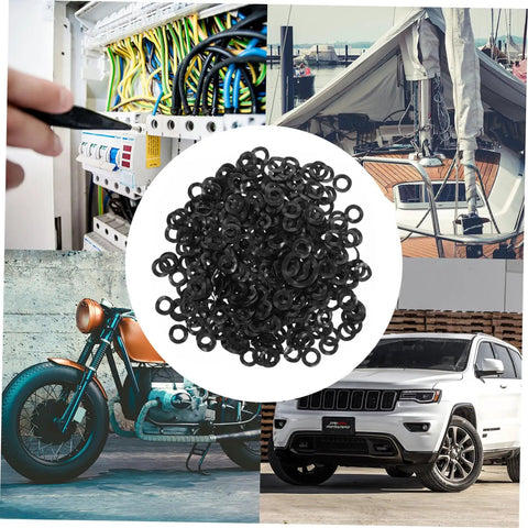 500 Piece Compression Wave Spring Washer Set For Car Jobs And Home Shop, Heavy Duty Load Bearing Elastic Gaskets And Spacers For Bolts, Gear, Machinery And DIY Projects in black washers for car, bike, boat, and electrical use