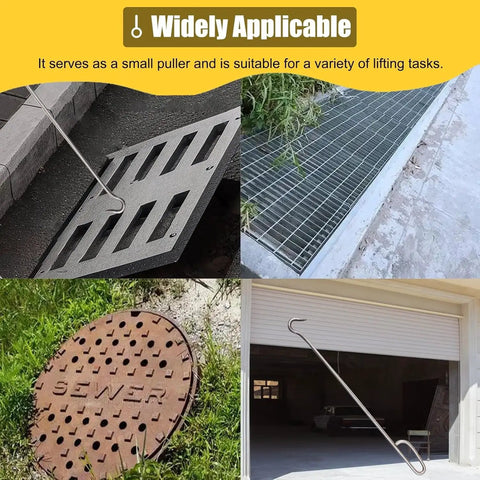 Badass Manhole Hook 3 Pack Drain Lid Lifter With No Sweat Grip Portable Handle For Heavy Septic Tank Cover Removal And Quick Back Saving Yard Jobs used on various drainage covers.