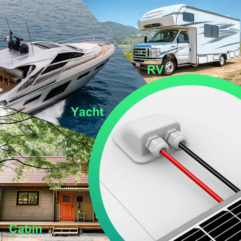 Weatherproof Double Cable Entry Gland for RV roof solar junction box, installed on RVs, boats, and cabins, fits 14-10 AWG cables.