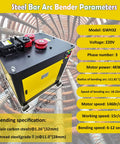 Workhorse Automatic Steel Bar Circle Bending Machine Electric Rebar Bender Built To Knock Out One Point Two Six Inch Carbon Steel Rods Smooth As Silk Rated 220V 4kW setup features motor specs and parameters.