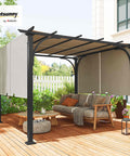 10x10 Patio Pergola With Weather Resistant Steel Frame And Fully Adjustable Sliding Canopy Shade For Backyard Hangout Porch Party Garden Gazebo Beige Shelter With Side Rail Design And Easy Sun Blocking over patio furniture