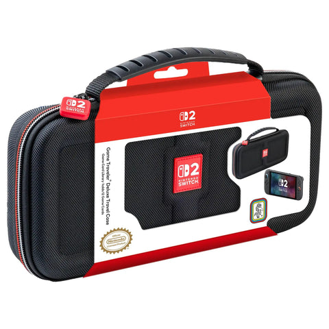 Game Traveler Deluxe Licensed Travel Case For Nintendo Switch Family, Hard Shell Protection, Black Small with handle