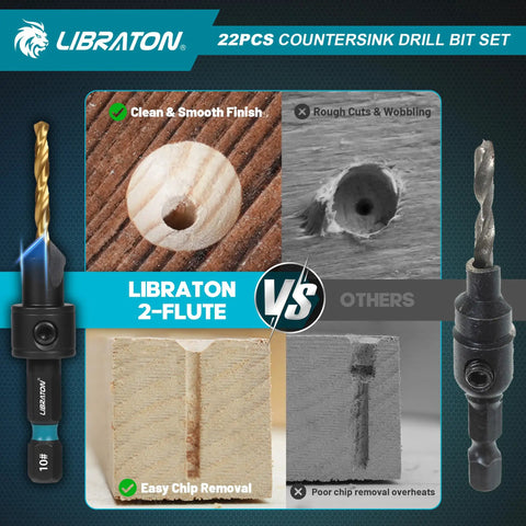 22 Piece Countersink Drill Bit Set For Woodworking With Magnetic Holder And Storage Box Sizes 4 6 8 10 12 comparison image