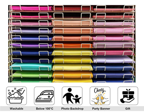 4x4ft multicolor fabric backdrop for dope photo shoots and hype booth displays in a display rack.
