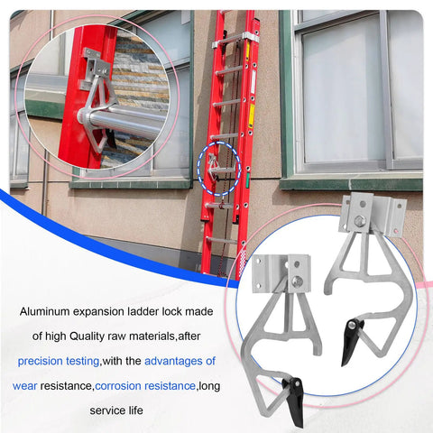 Extension Ladder Lock Kit For 28-11 Rungs, Compatible With 24 To 32 Ft Aluminum And Fiberglass Ladders, No-Fuss Easy Install Rung Locks, Durable Heavy-Duty Locking System For Safer Heights And Quick, Reliable Setups, shown on red extension ladder