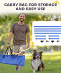 Man with dog carrying 4 Piece Dog Agility Jump Set With Adjustable Heights Displacing Top Bar Easy Carry Bag Durable PVC Poles