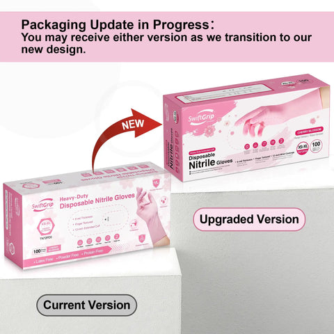 Top Shelf Disposable Nitrile Dish Gloves With Extended 12 Inch Cuff, 6 Mil Thick Guard, Cherry Blossom Print, Latex Free, Straight Up Reliable For Deep Cleaning And Hair Dye, Box Of 100 packaging update comparison
