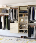 Top Shelf Dual Tower Closet Kit 10 Foot Deluxe Wall Mounted Gear Locker System Heavy Duty Steel Rod Rack with organized clothing and drawers.