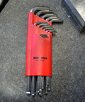 Set Of 15 Balldriver L Wrenches With BriteGuard Plating, displayed in red Bondhex case on a workbench.