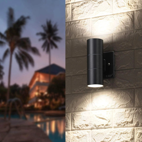 Modern Outdoor Wall Light 4 Pack Black Aluminum Finish Porch Garage Exterior Lighting IP65 Waterproof And Dustproof With Upper And Lower Cover Design For Easy Bulb Replacement And Added Dope Curb Appeal mounted on brick wall