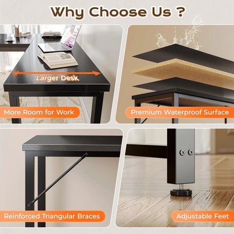 63 Inch L Shaped Desk With Power Outlets And USB C Port, Reversible Corner Computer Desk For Home Office And Gaming Setup details