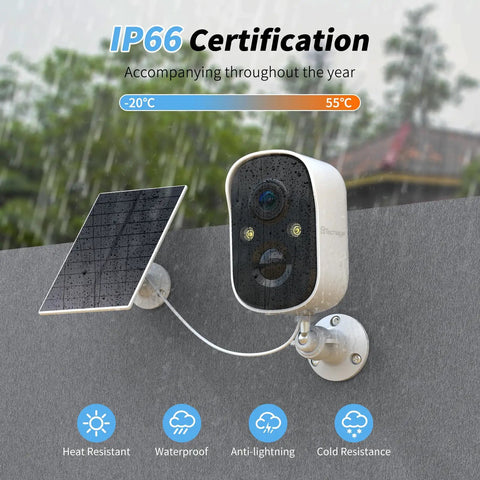 Wireless Outdoor Security Cam with Solar Power and Built In 5200mAh Battery AI Motion Detection 1080P Color Night Vision