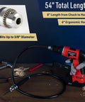 Flexible Drive Drill Bit Extension Flex Shaft Rotary Tool Accessory Fits 3 8 Inch Chucks shown with drill for tight spaces.
