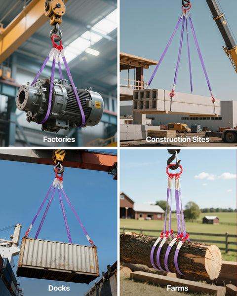 Four Leg Lifting Slings With Hooks 6600 Lb Capacity Heavy Duty Polyester Bridle Sling Five Foot Rigging Strap lifting machinery
