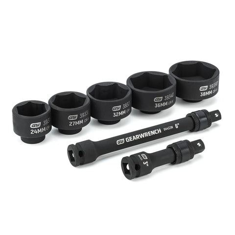 Six Piece Oil Canister Socket Set Service Kit with Black Oxide Coating displayed in six common sizes for automotive use