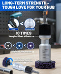 Drill Powered Wheel Hub Cleaning Tool With 3 Cleaning Pads For Rust Removal on wooden surface, aluminum alloy material