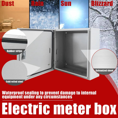 Rock Solid 16X16X6 Inch Electrical Junction Box With Safety Locks Wall Mounted Indoor Outdoor Steel Enclosure showing waterproof rubber seals and galvanized interior.