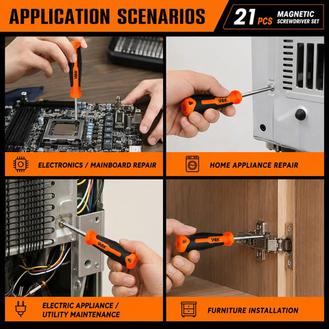 Premium 21-Piece Magnetic Screwdriver Kit With CRV Steel Bits For Torx Phillips Slotted Fastening, used for repairs