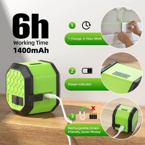 Laser Level With 25.6 Inch Tripod and Rechargeable Battery, Self Leveling 100 Ft Green Cross Line Tool for Picture Hanging, Tile, and Home Renovation, Perfect Fathers Day Gift for Dad and DIY Pro, green rechargeable unit