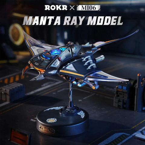 Manta Ray 3D Metal Puzzle Kit For Adults, Dope Mechanical Model With Planetary Gear System on display stand