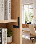 Flat Corner Braces For Wood Frames, 20 Piece Kit With L Brackets And Mending Plates seen on a bookshelf in a home office setting