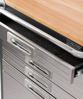 Heavy Duty Rolling Cabinet Workbench With Solid Wood Top, 6-Drawer Soft Close, Graphite Finish, open drawer view