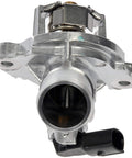 Bombproof Engine Coolant Thermostat Housing Assembly And Water Outlet Direct Fit Replacement viewed from the front, showcasing metal finish.