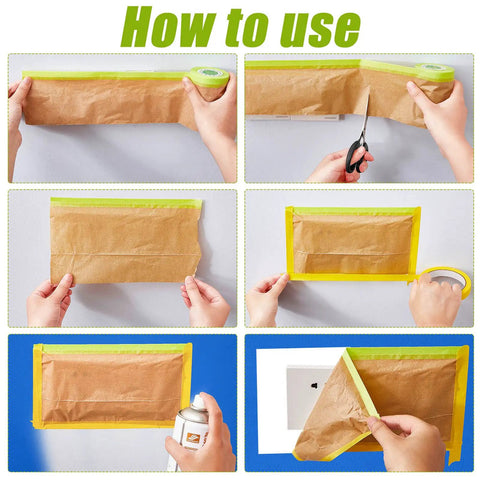 How to use Eight Roll Masking Tape And Paper Set with yellow tape and brown paper for auto body, furniture, and floor painting.