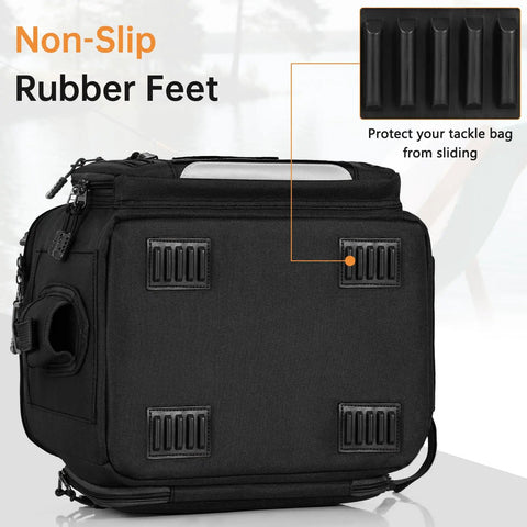 High Capacity Fishing Tackle Bag Holds 6 3600 Tackle Boxes Plus Lures Rigs And Tools Great For Saltwater And Freshwater Durable with non-slip rubber feet detail