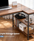 L Shaped Desk 47 Inch Computer Desk for Home Office and Gaming, Corner Desk With Reversible Storage Shelves, Rustic Brown