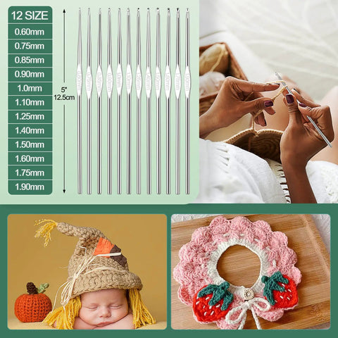 Beginner Crochet Kit With Yarn And Tools Learn To Crochet Set includes ergonomic hooks and crochet examples with green bag.