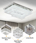 Modern Crystal Ceiling Light Chandelier With LED Fixture, rectangular 13.8 inch, stainless steel base, high-quality crystals, lamp beads.