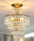 Crystal Gold Chandelier Ceiling Light With E12 Base, Modern Semi Flush Mount Fixture, luxe crystal glass design
