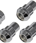 Keep Your Ride Locked Down With These Snag Proof Chrome Acorn Wheel Nut Locks And Keyed Security Set Featuring Half 20 Thread Heavy Duty Steel Constructed For Daily Drivers And Lifted Trucks, includes four lug locks and one key.