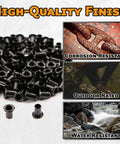 Black Coated Binding Eyelets 100 Pack Length Six To Nine Three Sixteenths Inch Diameter USA Made Rivets shown with durability features