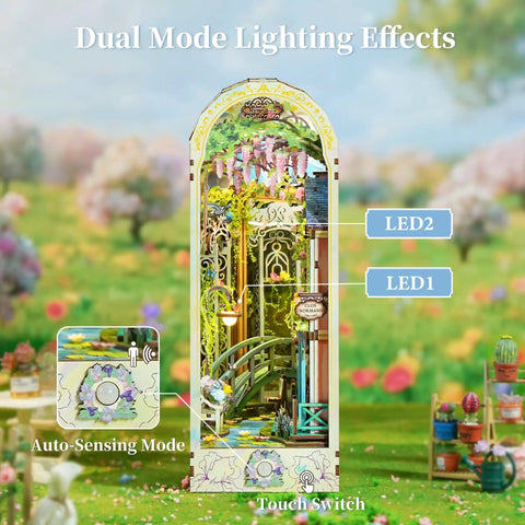 DIY Book Nook Kit For Grownups 3D Wooden Miniature House Puzzle With LED Lights Dust Cover And Bookend Insert Giverny Garden Edition
